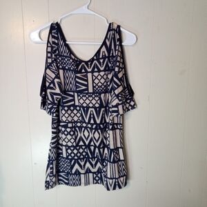 Papaya Navy and Cream Geometric Blouse